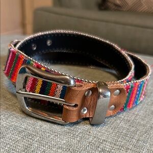 Multicolor Striped womens Belt.  Leather and silver accents